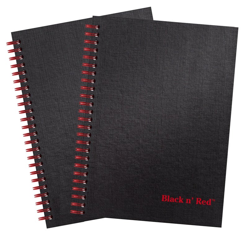 Black n' Red Notebooks, Business Journals, 2 Pack, 8-1/4"" x 5-1/4"", 70 Sheets, Ruled, Optik Paper, Scribzee App, Hardcover, Wirebound, Black (400163208) - Image 1